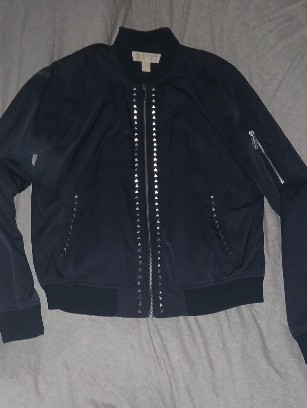 MICHAEL Michael Kors Black Bomber Jacket with Silver Stud Trim